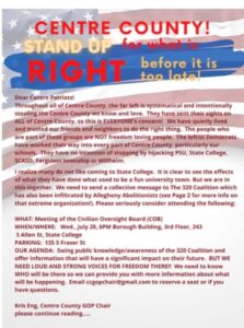 Flyer from Centre County Republicans